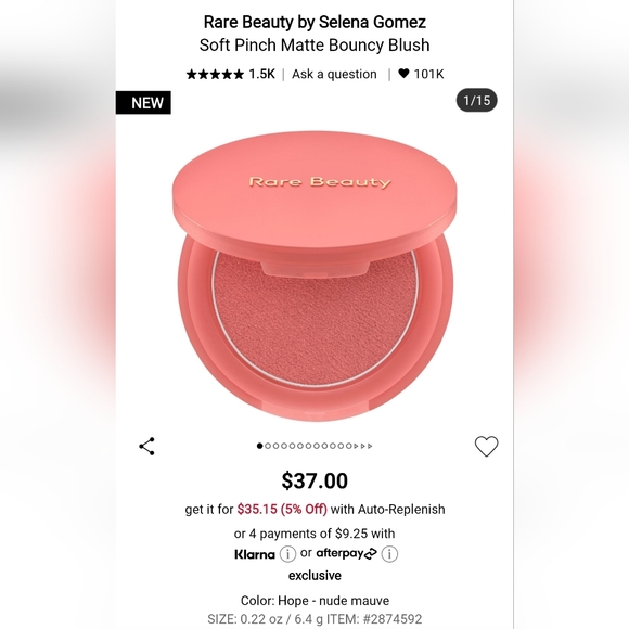 New Rare Beauty Pink Blush Compact - Picture 1 of 1